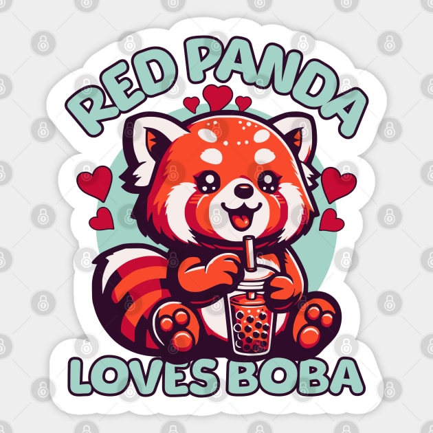 Red Panda Loves Boba Sticker by Odetee